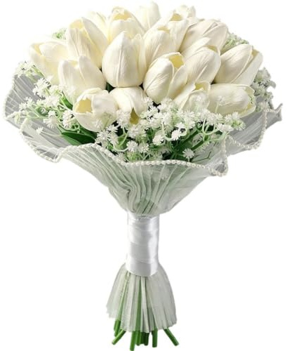 Caeanhi Ramo De Tulipanes Artificiales para Novia, Ramo De Novia, Ramo Rústico para Lanzar, Ramo Redondo para Decoración De Fiestas.