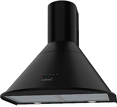 Cata Campana Extractora de pared Q-7760 BK con 3 Niveles de Extracción Panel de Control Mecánico Motor M3R Extra Silencioso Iluminación LED Sistema de Fácil Instalación Ancho 60 cm Color Negro