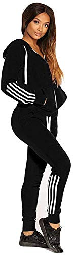 Mujer Pantalones + Tops Conjunto De Dos Piezas para Mujer Raya Trajes De Chándal Sudadera con Capucha De Manga Larga Sudadera Y Largos Joggers Suit Lounge Sweatsuit (Negro,L)
