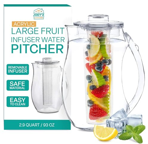 Large Fruit Infuser Water Pitcher (2.9 Quart/93 Oz) – Shatterproof Acrylic