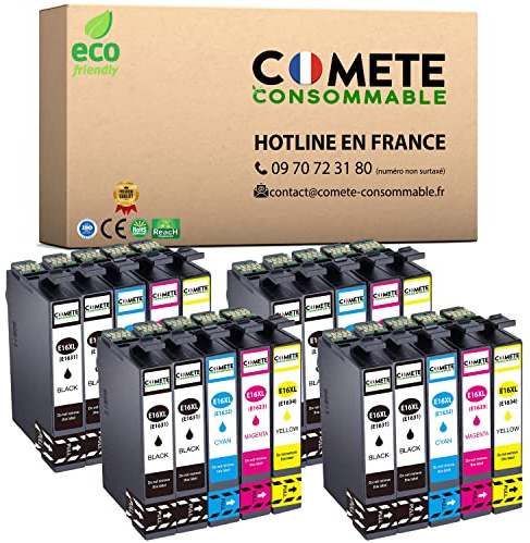COMETE - Cartouches d'encre Compatibles avec EPSON 16 16 XL - Lot de 12