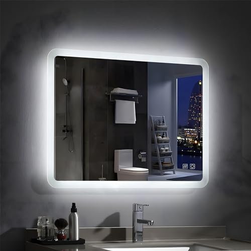 MEESALISA LED Badspiegel 60 x 50 cm mit Beleuchtung Rechteckig Badezimmer Wandspiegel Antibeschlage Lichtspiegel mit Touch warmweiß/Kaltweissen 50x60
