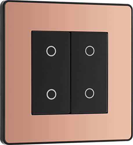 BG Electrical Double Master/Primary Touch Dimmer Wall Light Switch, 2-Way, Trailing Edge, Screwless Front Plate, Evolve, Polished Copper, 200W, PCDCPTDM2B