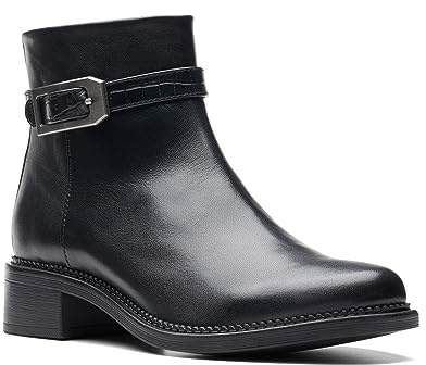 Clarks Women's Maye Grace Fashion Boot, Black Leather, 8.5 Medium US