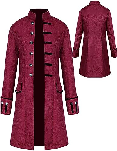 WISHU Boys Vintage Steampunk Tailcoat Halloween Costumes, Medieval Renaissance Victorian Formal Pirate Gothic Vampire Plague Doctor Tuxedo Jacket Frock Uniform Coat for Kids (Red, M)