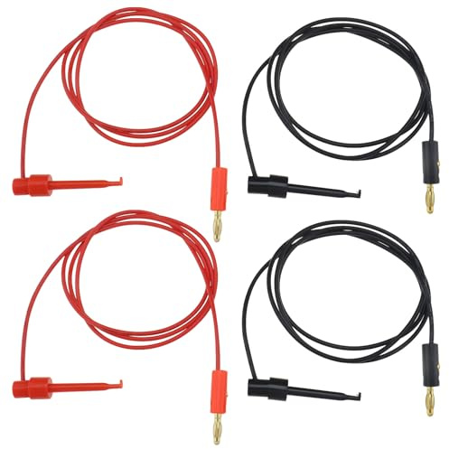 YINETTECH 4pcs 4mm Fiche Banane Micro Pince Crochet de Test Pince Fil de Connexion Plaqué Or pour Multimètre Test électrique Application en Laboratoire Rouge et Noir