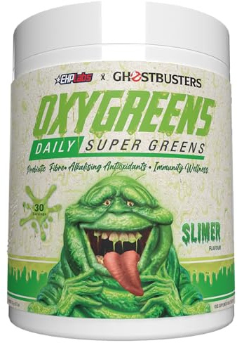 EHPlabs x Ghostbusters OxyGreens Super Greens Powder - Spirulina & Chlorella Superfood & Greens Supplements with Prebiotic Fibre, Antioxidants & Immunity Support, 30 Serves (Slimer Lime)