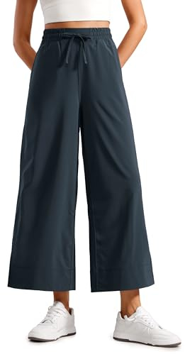 CRZ YOGA Pantalon Capri léger à Jambe Large pour Femmes Taille Haute Décontracté True Navy 38