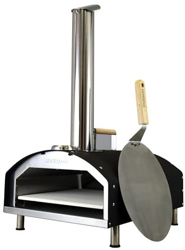Statesman SKPO0W13SS Tabletop Wood Fire Pizza Oven with 13 Pizza Stone, Perfect for Pizzas, Smoked Meat, Fish & Vegetables, Pellet Fuelled Oven, Pizza Shovel & Cover Included