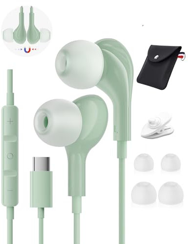 Auriculares USB C para Samsung S25 S24 S23 S22 Ultra S21 A55 A54 A53 A33 5G iPhone 15 16 Pro MAX, Magnéticos Auriculares Tipo C Hi-Fi Estéreo In-Ear Cascos con Cable y Microfono Pixel 8 7