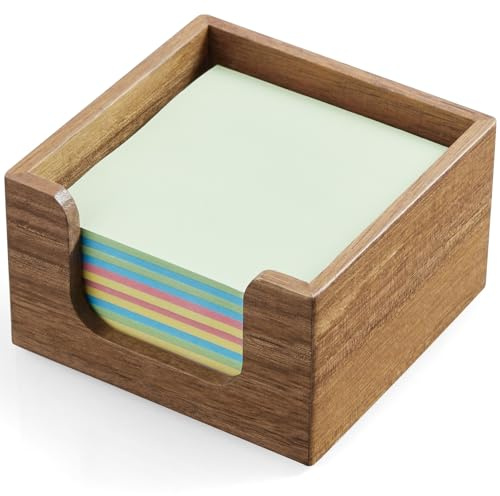 Bivvclaz Acacia Wood Sticky Note Holder, 3 x 3 Inch Post It Note Dispenser for Office Desk Accessories, Self Stick Note Pad Holder, Memo Pad Holder Dispenser Organizer for School Office Desk Supplies