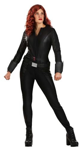 Women's Deluxe Civil War Black Widow Costume -Two-Tone Civil War Jumpsuit with Utility Belt and 3D Gauntlets Medium