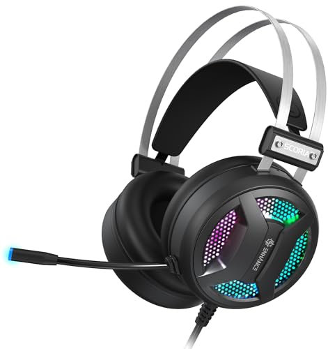 ENHANCE Gaming Scoria 2 Casque Filaire - Casque Gaming avec Son Surround 7.1, Coussinets en Mousse à Mémoire de Forme, Commandes Rapides - Micro Compatible avec Playstation, PC