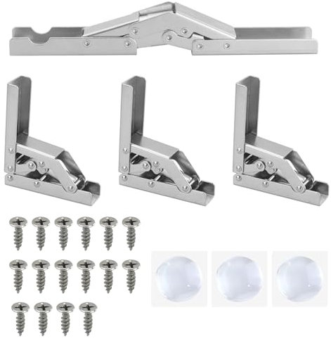 Lot de 4 charnières pliantes à 90/180 degrés - Charnières de support de table cachées - Charnières à visser avec 16 vis - Charnières pour portes d'armoire (avec 3 autocollants anti-collision en