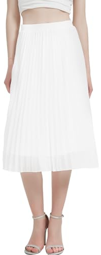Kefiyis Women's Pleated Skirt Long Ladies Skirts Elasticated Waist Midi Summer Skirts Flowy Chiffon A Line Skirt Casual White S