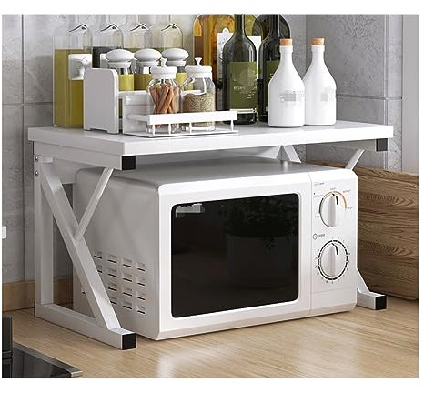 Soporte para microondas con marco de acero de 2 niveles con estante de condimentos, estante de almacenamiento de cocina para horno microondas