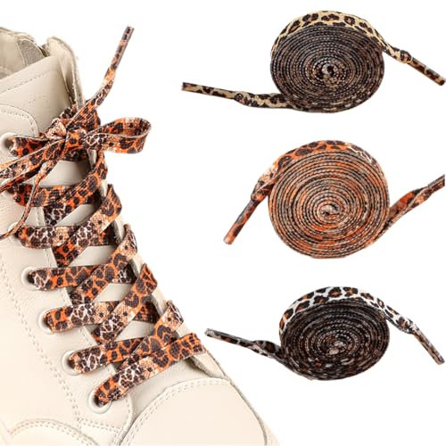 MUVONZI 3 Paar Schnürsenkel Leo, Leopard Flach Sneaker Schnürsenkel, Breite Flat Sneaker Shoelace, Leopard Sneaker Schnuersenkel, 120MM