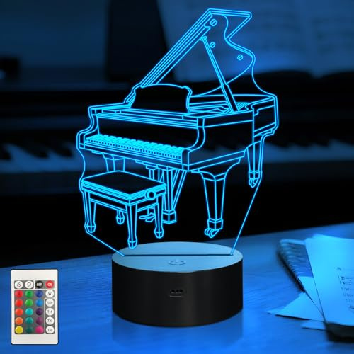 CoolGift Mart Piano Nachtlicht, 3D LED Optische Illusion Lampe mit Fernbedienung und Timer, Geschenke für Pianisten Musikliebhaber