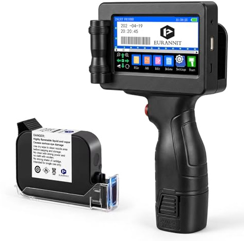 Eurannit E55 Imprimante Jet d'encre Portable - Buse 12,7mm, Encre Rapide W6900K pour Carton, Métal, Plastique, Codes QR, Logos et Numéros de Série
