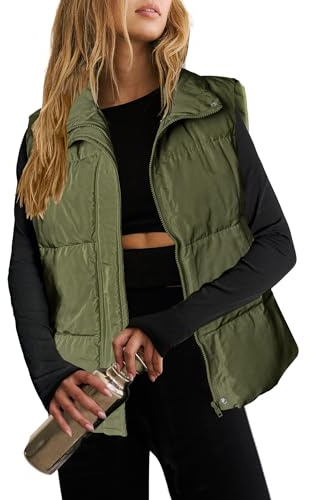 Zeagoo Chaleco acolchado sin mangas para mujer, cálido, ligero, chaqueta de invierno para otoño, chaleco corto con cremallera y bolsillos, S-XXL