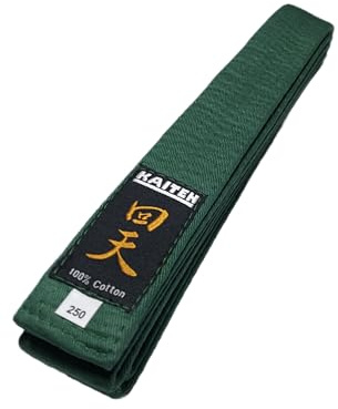 KAITEN Ceinture de karaté vert (coton) - Largeur : 4 cm - Longueur : 230 à 350 cm - Sangle verte - Sangle de karaté, vert, 325 cm