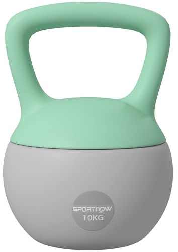 SPORTNOW Kettlebell da 10 kg, Kettlebell morbido con riempimento di sabbia in metallo e impugnatura antiscivolo, per l'allenamento domestico di bodybuilding, fitness, verde menta e grigio