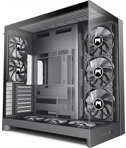 H2(2026) HYXN ATX PC Case – 8 Non LED ventola preinstallata (6 x 140 mm e 2 x 120 mm), grande doppia camera ATX Mid-Tower Airflow Gaming PC, supporto radiatore da 420 mm, con Type C 3.2 (Nero, H2)