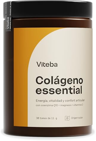 Viteba Colágeno Hidrolizado Puro Polvo con Ácido Hialurónico, Magnesio, Coenzima Q10 y Vitamina C. Essential: Suplemento Premium Péptidos de Colageno Tipo 1 y 3 Articulaciones y Músculos 330g