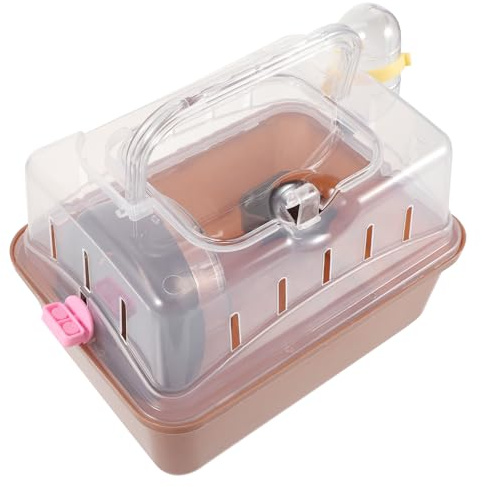 Lurrose Jaula Portátil para Hámster al Aire Libre, Pequeña Caja de Transporte Transparente para Animales Pequeños, Diseño Compacto en Color Café Adecuado para Viajes y Transporte Seguro