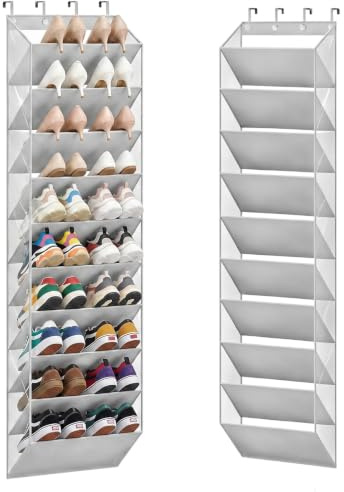 Dexpally Porta Scarpe Salvaspazio Verticale con 10 Tasche Profonde & 4 Ganci, Grande Capacità Scarpiera da Appendere per Armadio, Lavanderia e Camera Letto
