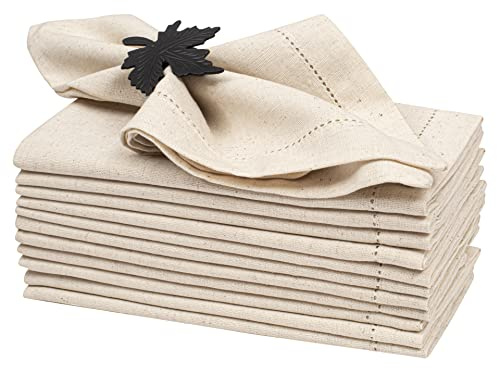 Lightnpro Flax Linen Napkins Set of 12 – Hemstitched Dinner Cloth Napkins, Washable and Reusable Natural Flax Napkins for Dining, Parties, Weddings, Holiday & Everyday Use – 18x18 Inch Natural Color