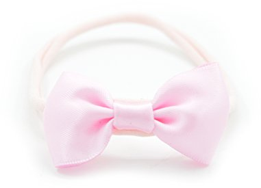 PrettyBoutique Baby Girls Satin Bow Soft Skinny Elastic Nylon Headband Hair Band Accessories (Light Pink)