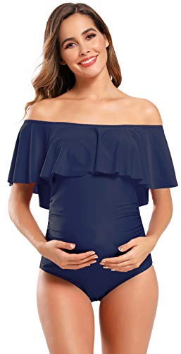 SHEKINI Taglia Grande Premaman Costume da Bagno Donna Intero Un Pezzo Bikini Una Spalla Elegante Ruffles Regolabili Stampa Costumi Interi maternità Bikini da Spiaggia