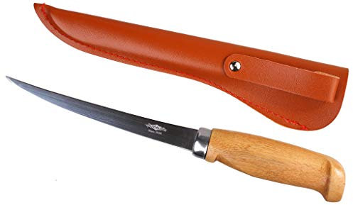 Mikado - Cuchillo fileteador con Mango de Madera y Hoja de 15 cm, Vaina de Piel, Hoja Flexible de Acero Inoxidable japonés