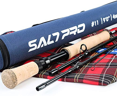 MAXIMUMCATCH Saltpro flugspö för saltvatten/sötvatten, 9 ft 7/8/9/10/11/12 WT flugfiskespö, Fuji Alconite ormringar (9 fot 7 wt 4 delar)