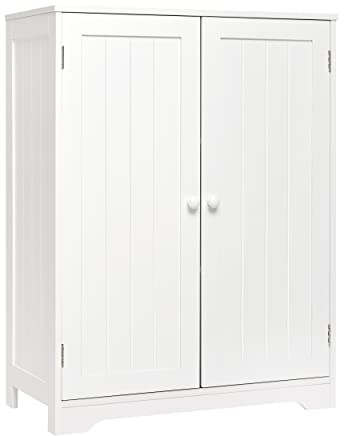 Mondeer Badezimmerschrank, Badschrank Sideboard Modern mit Doppeltür und Verstellbare Ablage MDF Gemalt Holz Weiß 60x 30x 80cm (B x T x H)