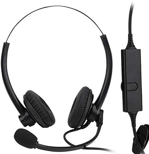Mugast Telephone Headphone,RJ11 Crystal Head Professional Customer Service Corded Telephone Headset with Noise Canceling Stereo HD Microphone,for Call Center/Office
