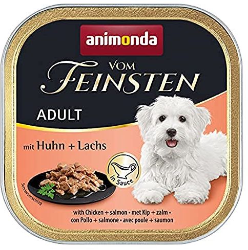 Nourriture pour Chien Humide avec Poulet et Saumon en Sauce (22 x 150 g), Nourriture pour Chien sans céréales ni Sucre d'animonda, ingrédients Frais et charnus