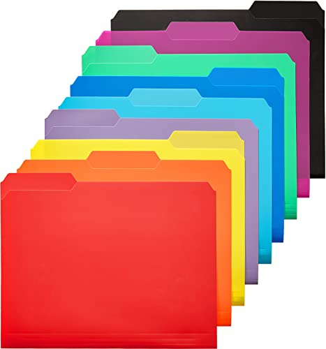 KTRIO 9 Pack Plastic Colored File Folders, Letter Size Polypropylene Filing Folders with 1/3-Cut Erasable Tabs, Expandable Water-Resistant Organizers for Office, School & Home