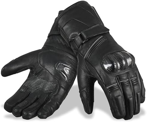 Hand Fellow Guantes de invierno impermeables para motocicleta, guantes térmicos para pantalla táctil, nudillos duros (negro, L)