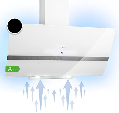 Klarstein Clara Hotte Aspirante 90cm, Hottes de Cuisine Inclinées, Filtre de Hotte en Aluminium, Débit d'Air Puissant 509 m³/h, Eclairage à LED, Efficacité Classe A, Hotte Efficace avec Evacuation
