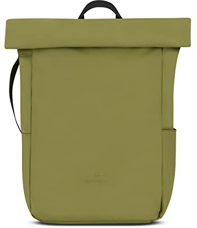 JOHNNY URBAN Sac À Dos Roll Top Femmes & Hommes Olive - Henry - Sac À Dos pour Un Usage Quotidien - Déperlant, Flexible et avec Compartiment pour Ordinateur Portable 16 Pouches - Pliable en PU Mat