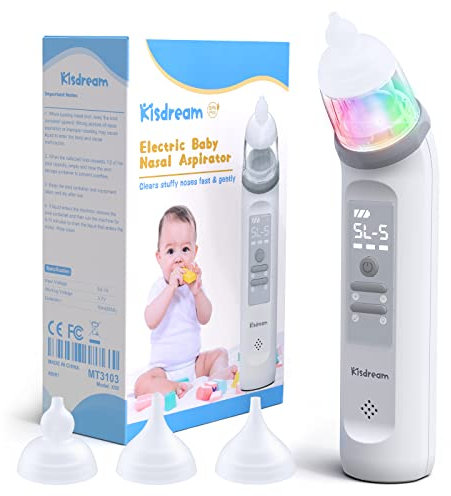 Nasal Aspirator for Baby: Electric Nose Aspirator for Toddler Baby Nose Sucker - 5 Levels Suction Automatic Nose Cleaner with 3 Silicone Tips, Soothing Music and Colorful Light