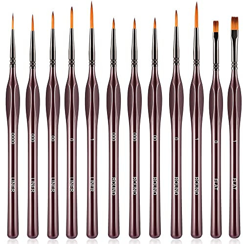 Pinselset Malen, Feine Pinsel, Pinsel Acrylfarbe, 12 Aquarell Pinsel Detailpinsel für Acryl Aquarell Modellbau Öl Nail (Braun)
