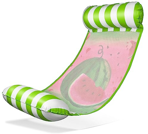 Balinco – Uppblåsbar vattenhängmatta, luftmadrass med 2 luftkammare och nylonnät för pool – Floatie vattenmadrass, relaxstol för vuxna och barn – sommarpooltillbehör (vattenmelon grön)