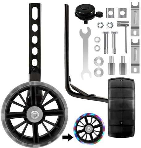 CycForge Bike Stabilisers for childs Bikes - Equipped with Flashing Quiet Wheels - Compatible with 12 14 16 18 20 Inch Kids' Variable Bicycles & Single-Speed Bikes
