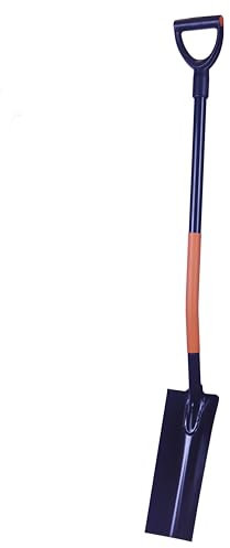 F & R Drainagespaten mit D-Griff, Spaten für Drainage- und Pflanzarbeiten, Bauspaten, Kabelspaten, Kanalspaten, Metallgriff mit Gummischutz, 127 cm Länge