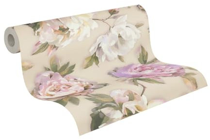 A.S. Création PintWalls II Vliestapete mit Blumenmotiv Rosen 0,53 x 10,05 m – Violett, Pink, Grün – Blumentapete Aquarell Made in Germany - 396081