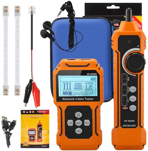 VXSCAN NF-8209S Netzwerkkabeltester mit PoE, Kabellängenmessung, Port-Blinkfunktion, RJ11/RJ45-Kabeltester, CAT5/CAT6-LAN-Netzwerktester, multifunktionale Anti-Interferenz-Scanmodi, Kabelverfolgung