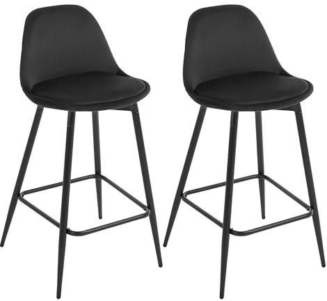 Klihome Barhocker 2er Set, Barstühle Samt, Küchenhocker mit Rückenlehne, hoher Hocker mit Fußstütze, gepolstert, mit Metallbeinen, für Bar Küche Esszimmer Theke, Schwarz, K0004BH-2